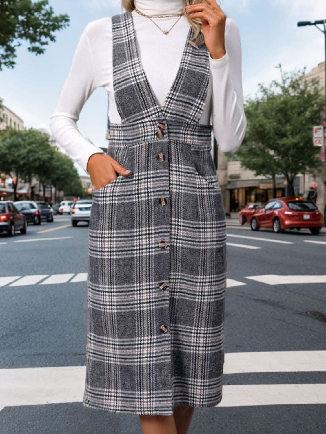 Chic plaid dress with pockets - Love Salve 
