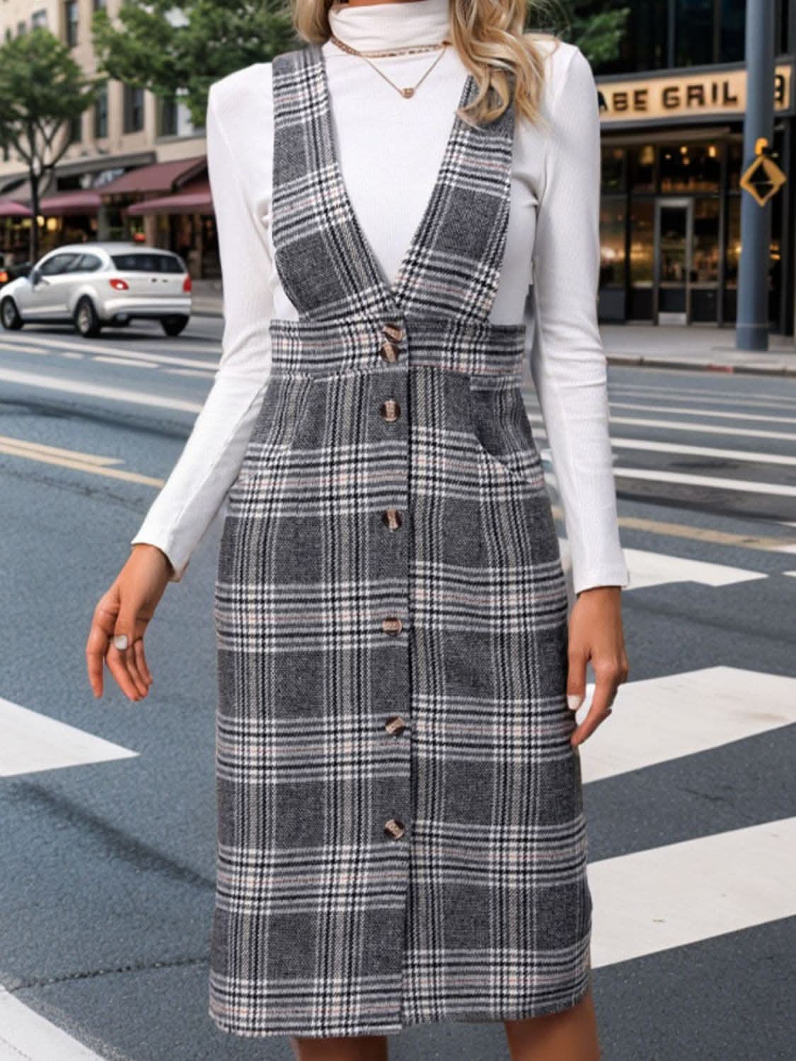 Chic plaid dress with pockets - Love Salve 