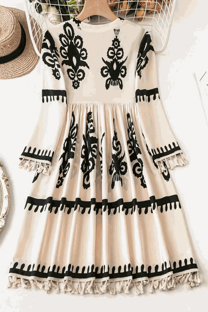 Bohemian tassel dress, 3/4 sleeve - Love Salve 