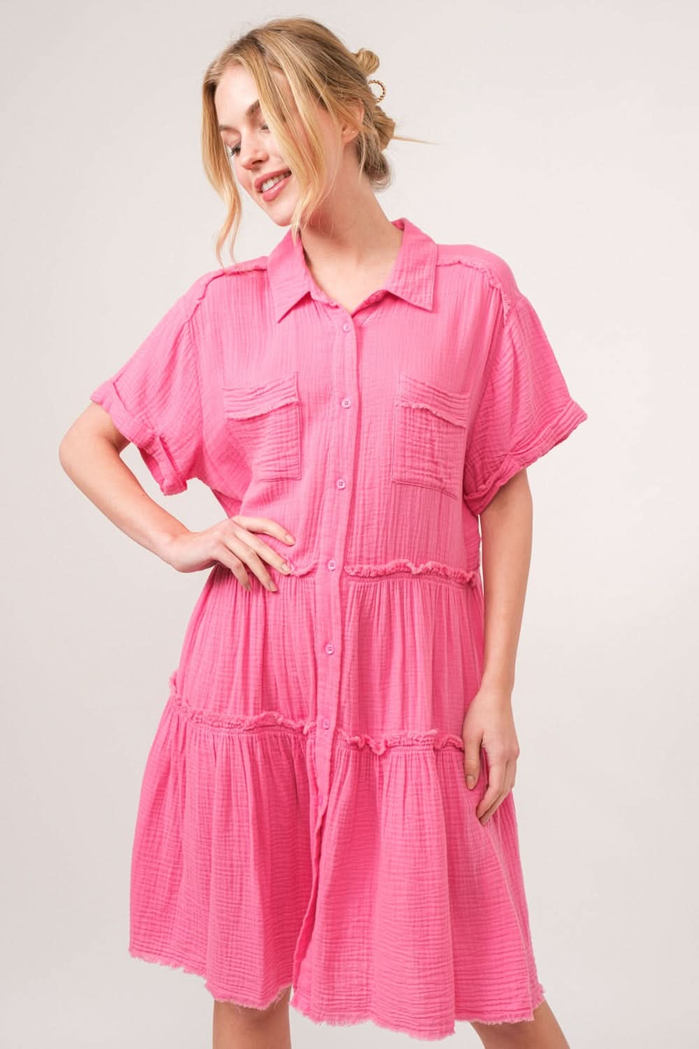 Chic Tiered Shirt Dress by And The Why for Effortless Style - Love Salve 