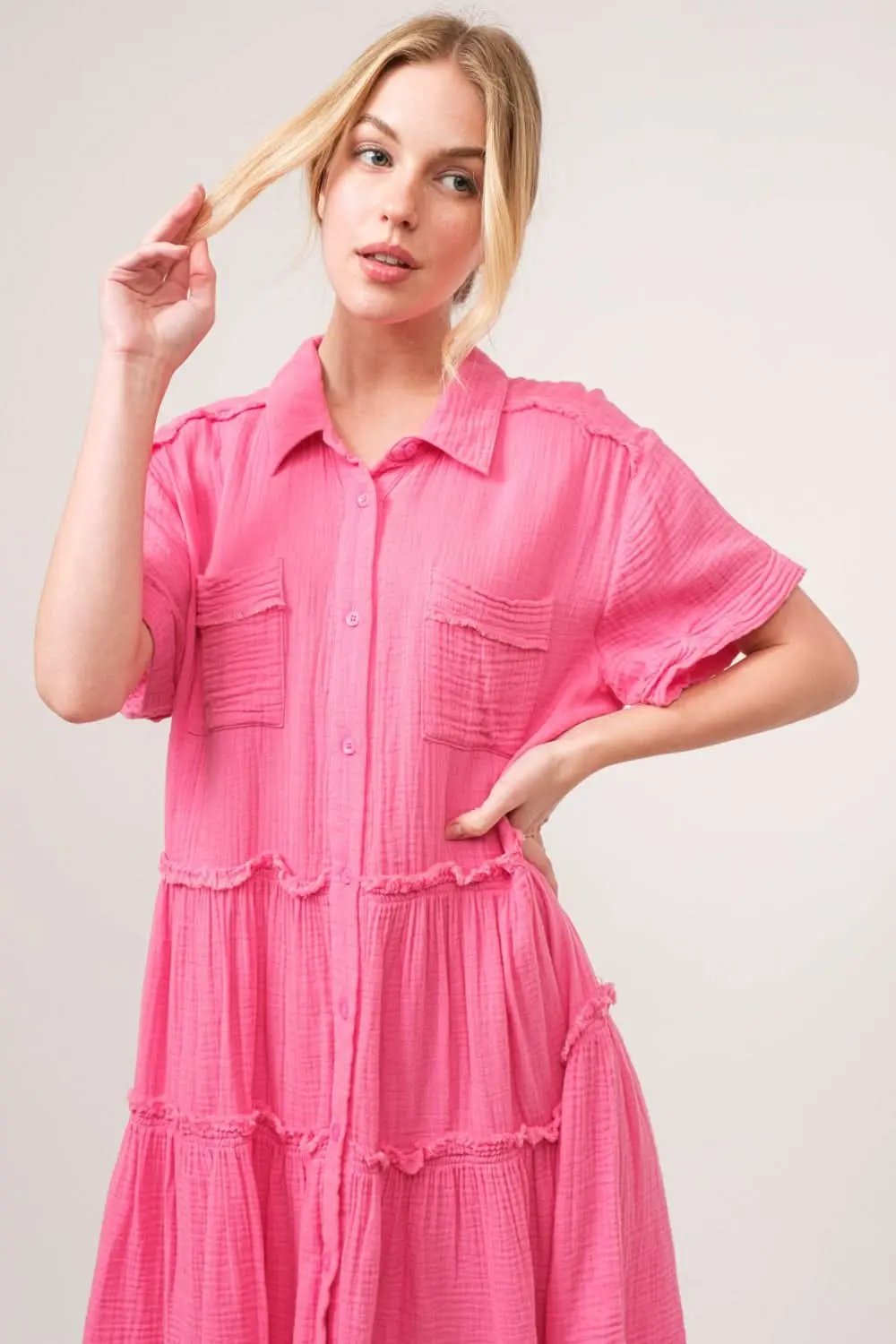 Chic Tiered Shirt Dress by And The Why for Effortless Style - Love Salve 