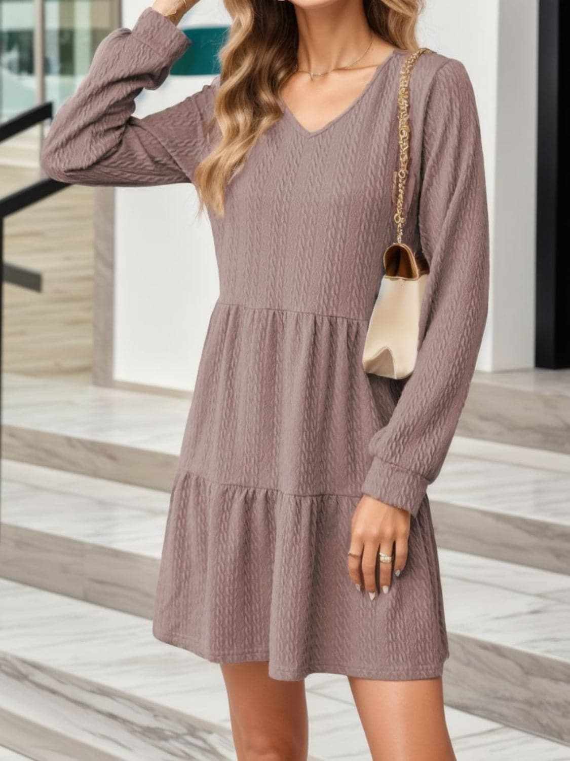 Chic v-neck long sleeve dress - Love Salve 