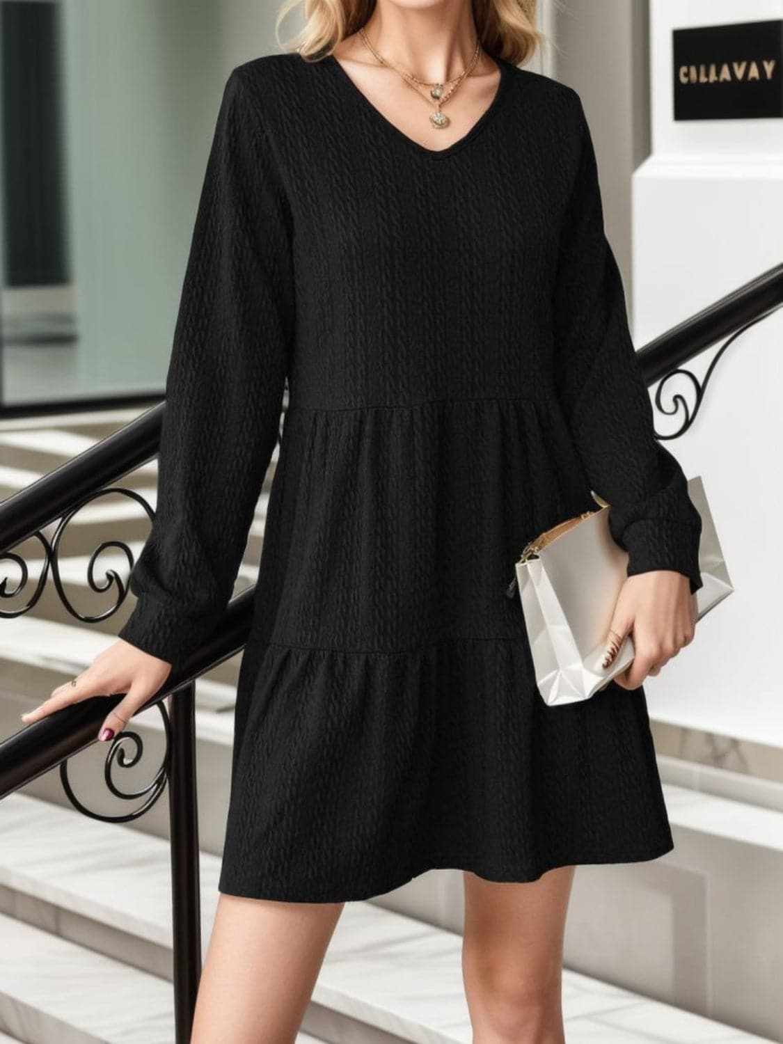 Chic v-neck long sleeve dress - Love Salve 