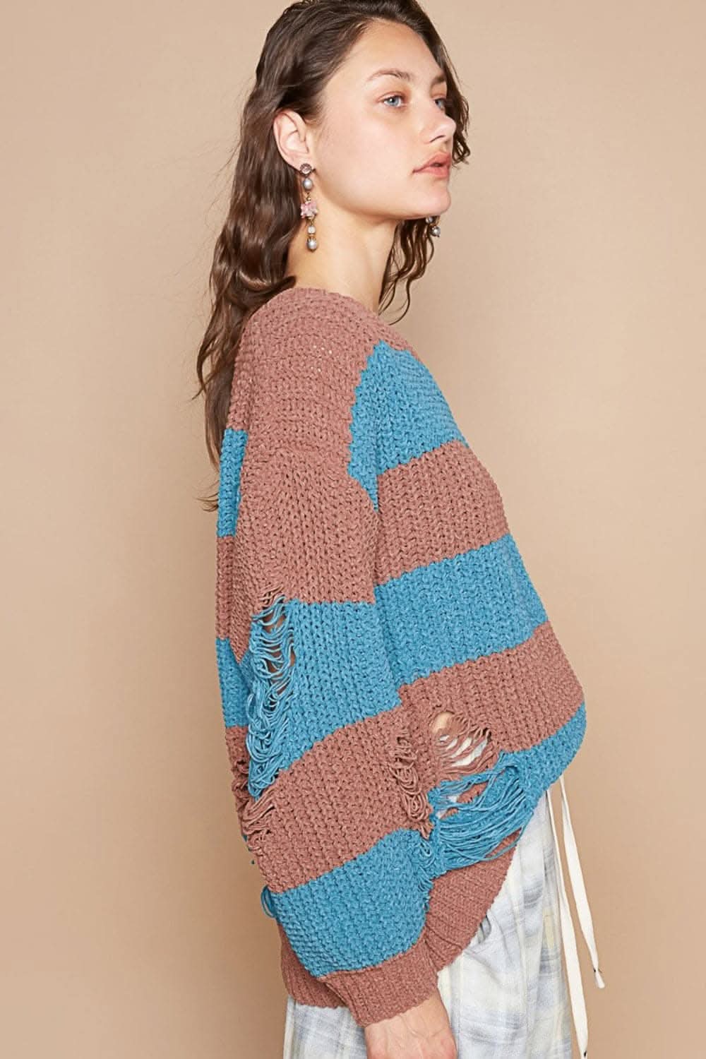 Edgy striped balloon sleeve sweater - Love Salve 