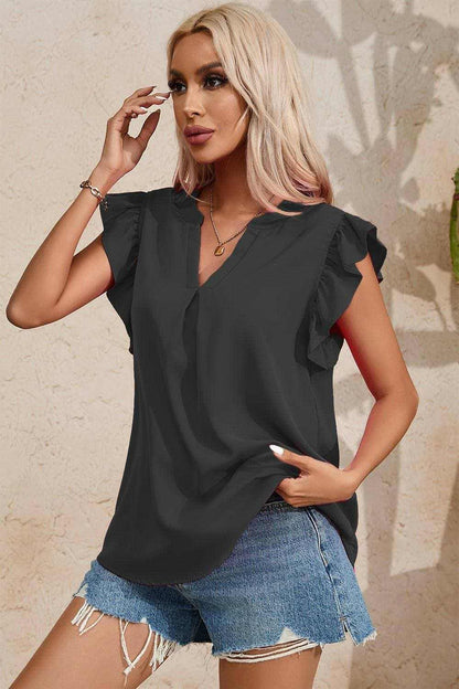 Elegant Ruffled Sheer Blouse with Cap SleevesExperience Elegance in Every Detail
 
 
Ruffled Sophistication: Elevate your style with exquisite ruffled accents that radiate elegance and charm.
 
Sheer yet ModestLove Salve Elegant Ruffled Sheer BlouseColor