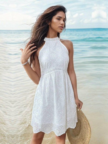 Eyelet Sheer Grecian Mini DressIndulge in Elegance with Our Eyelet Sheer Grecian Mini Dress
 Step into sophistication and style with our Eyelet Sheer Grecian Mini Dress, designed to captivate withLove Salve Eyelet Sheer Grecian Mini DressColor