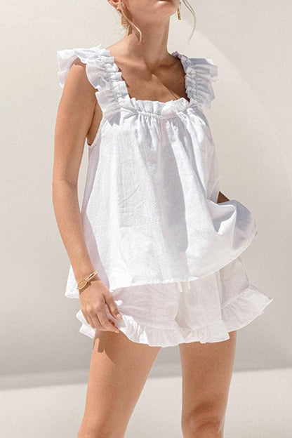 Chic ruffled square neck top set