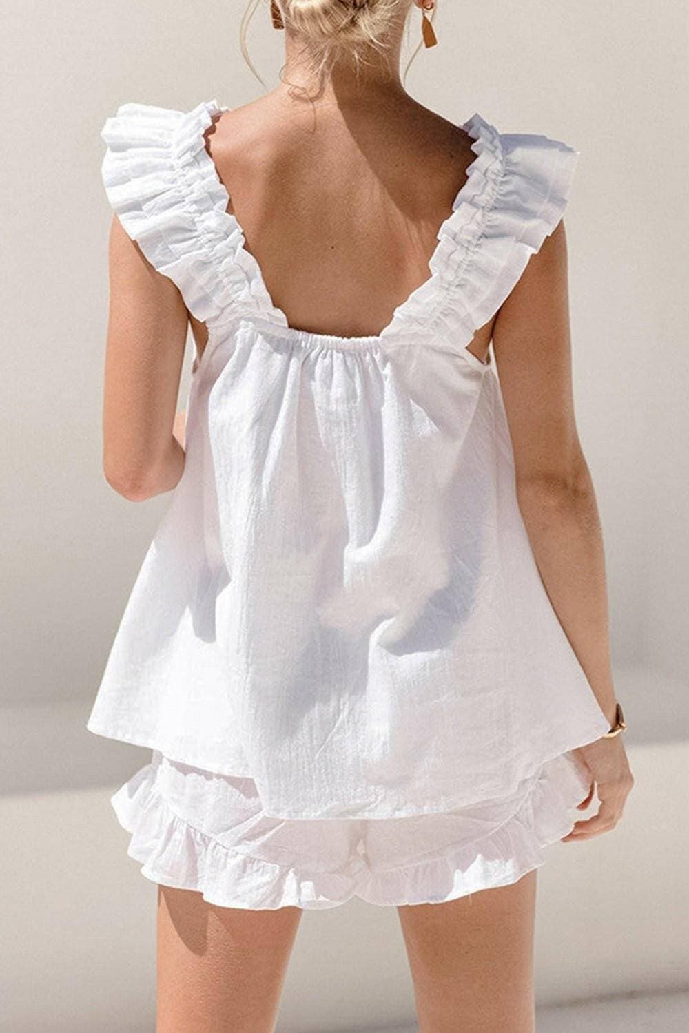 Chic ruffled square neck top set