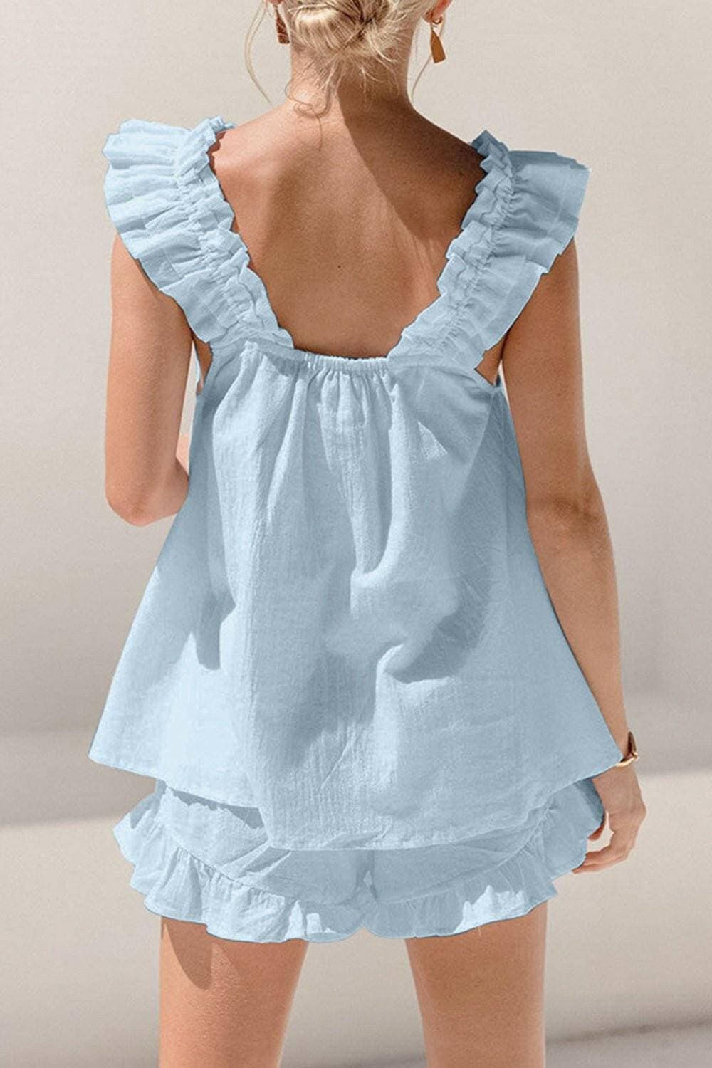 Chic ruffled square neck top set