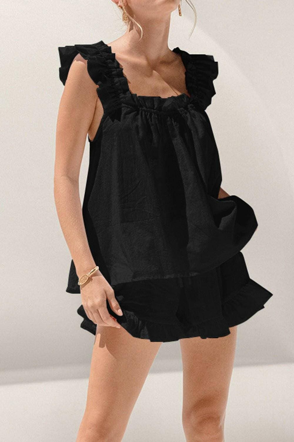 Chic ruffled square neck top set