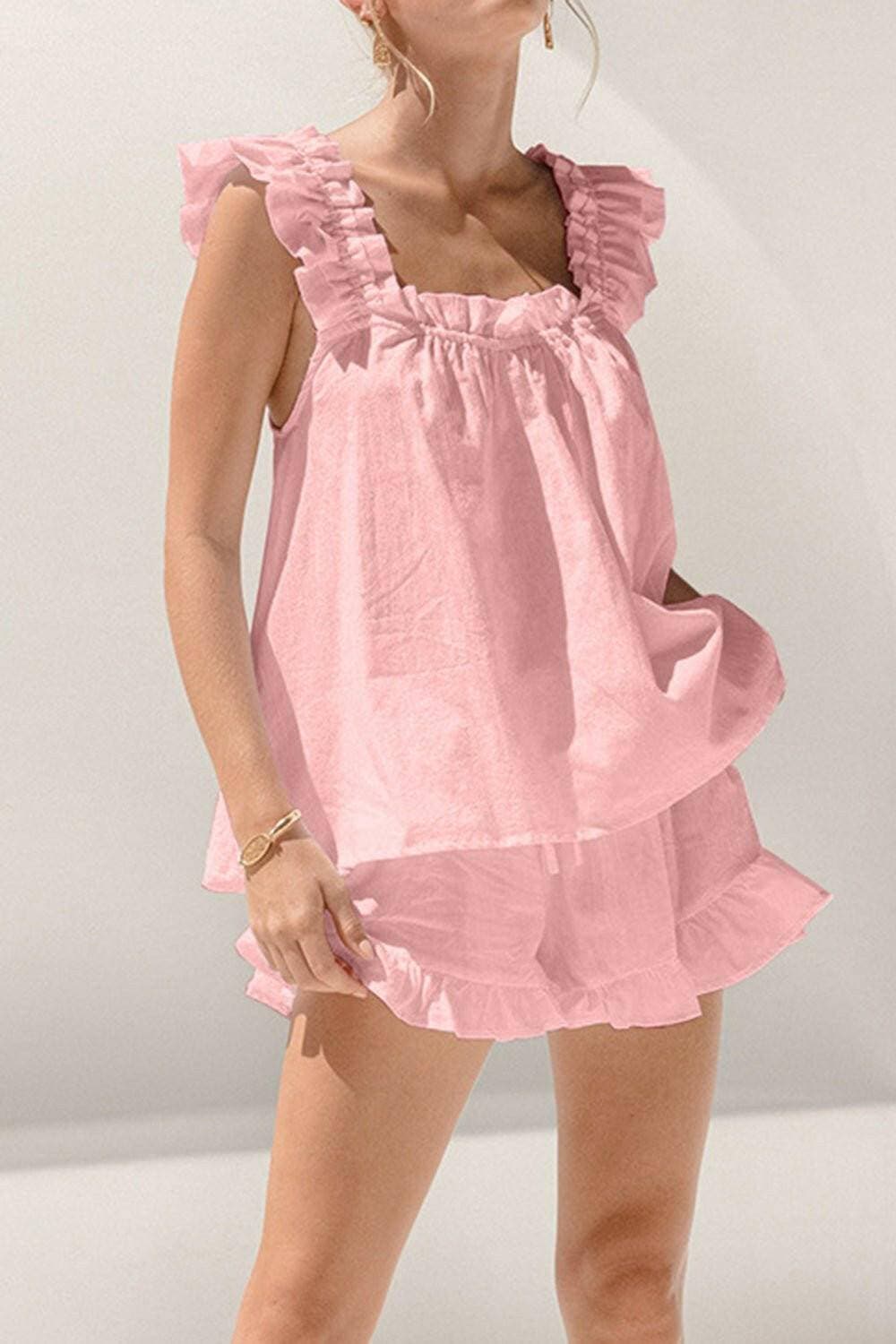 Chic ruffled square neck top set