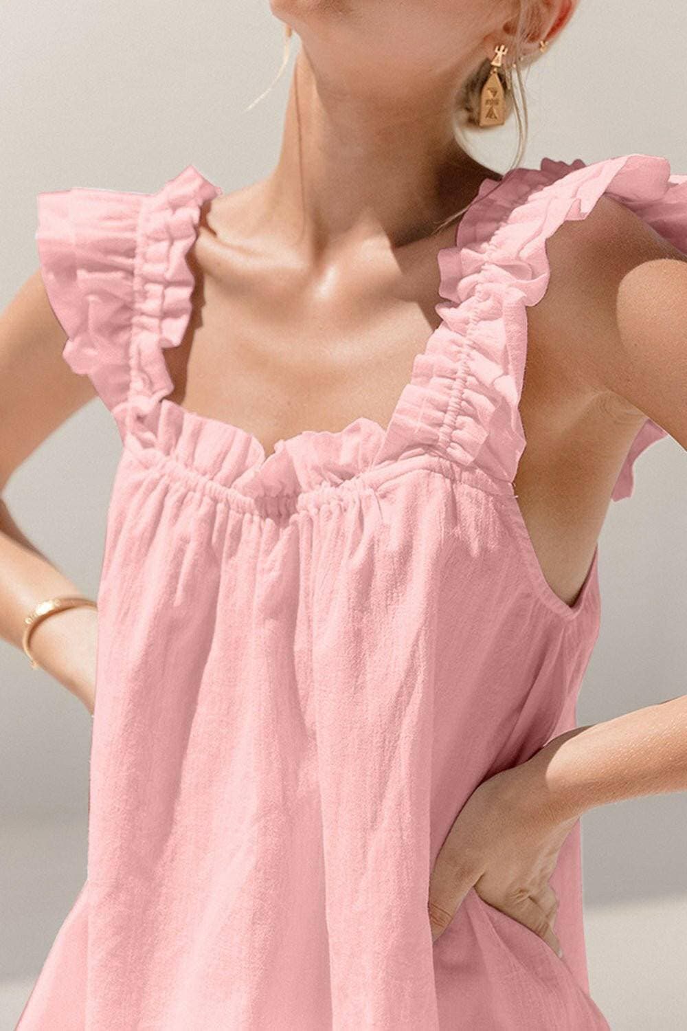 Chic ruffled square neck top set