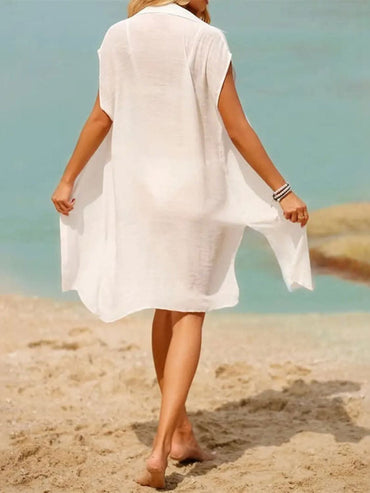 Sheer button-up cover-up blouse - Love Salve 