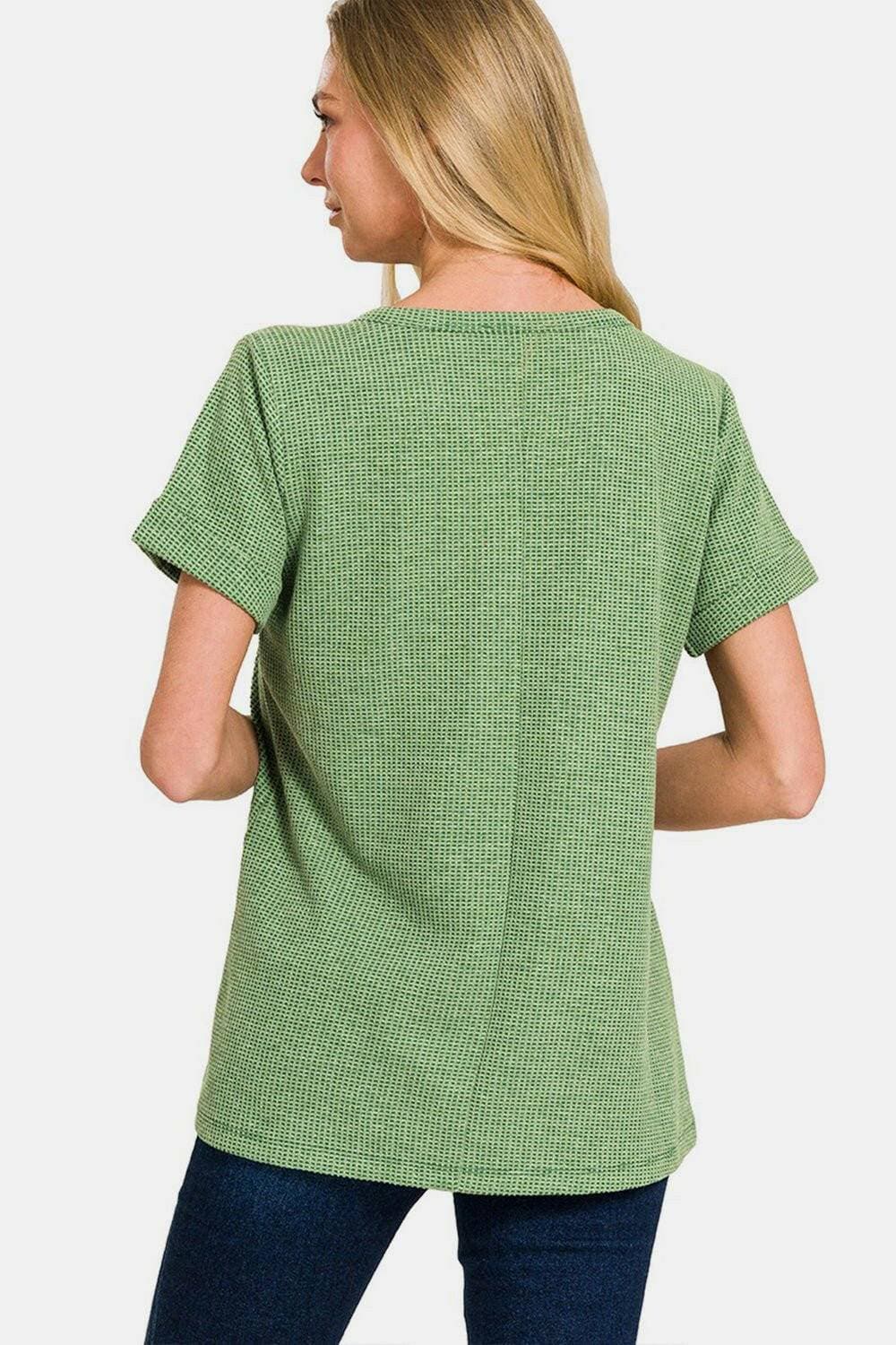 Waffle Texture Notch-Sleeve Tee - Effortlessly Stylish Comfort - Love Salve 