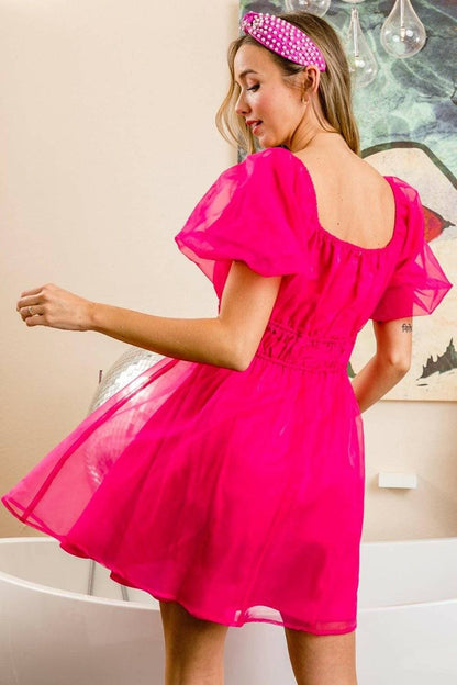 Enchanting Sheer Organza Puff Sleeve Cocktail Dress - Love Salve 