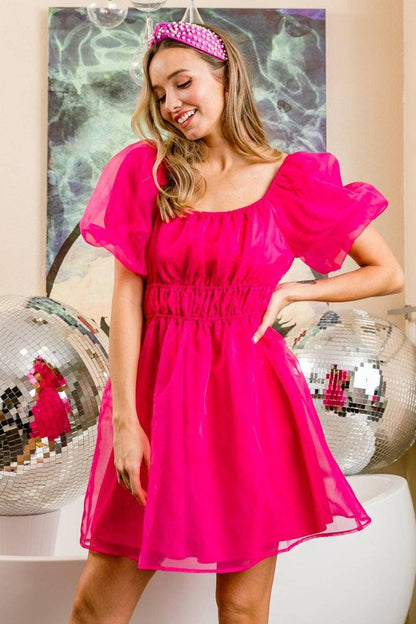 Enchanting Sheer Organza Puff Sleeve Cocktail Dress - Love Salve 