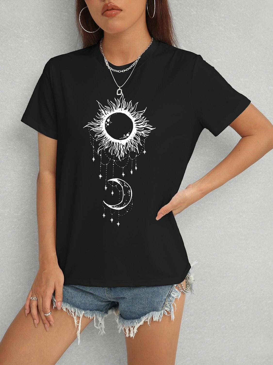 Celestial Harmony Sun & Moon Printed Tee - Love Salve 