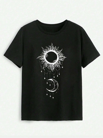 Celestial Harmony Sun & Moon Printed Tee - Love Salve 