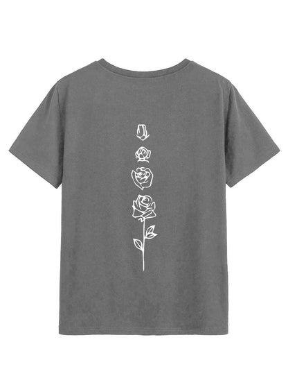 Elegant Rose Short Sleeve Tee with Round Neck - Love Salve 