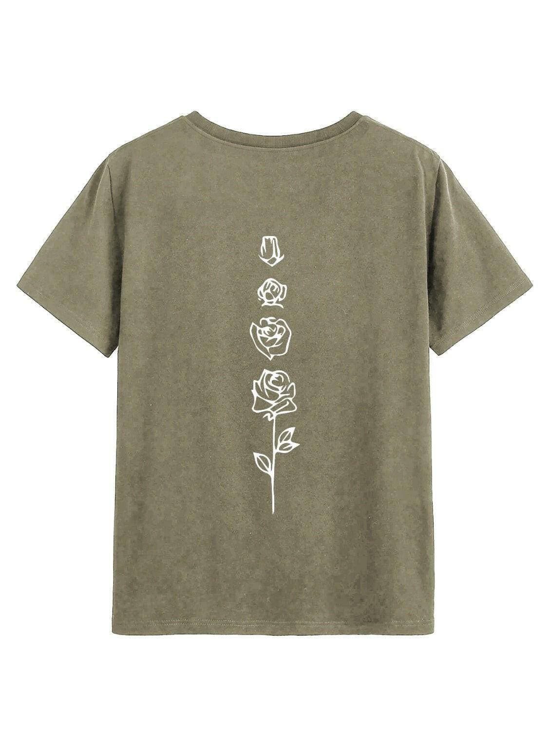 Elegant Rose Short Sleeve Tee with Round Neck - Love Salve 