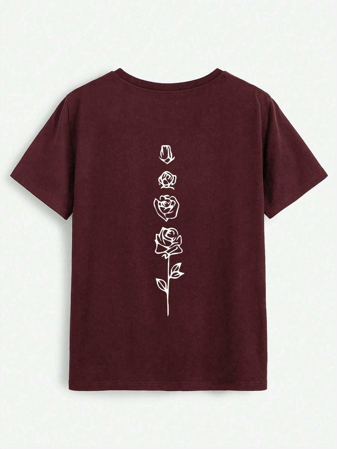 Elegant Rose Short Sleeve Tee with Round Neck - Love Salve 