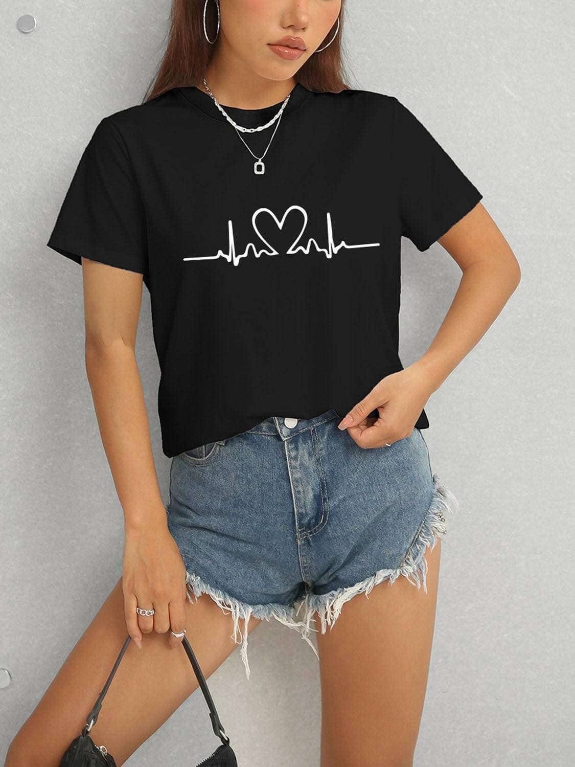 Heart Print Classic Short Sleeve Tee - Love Salve 