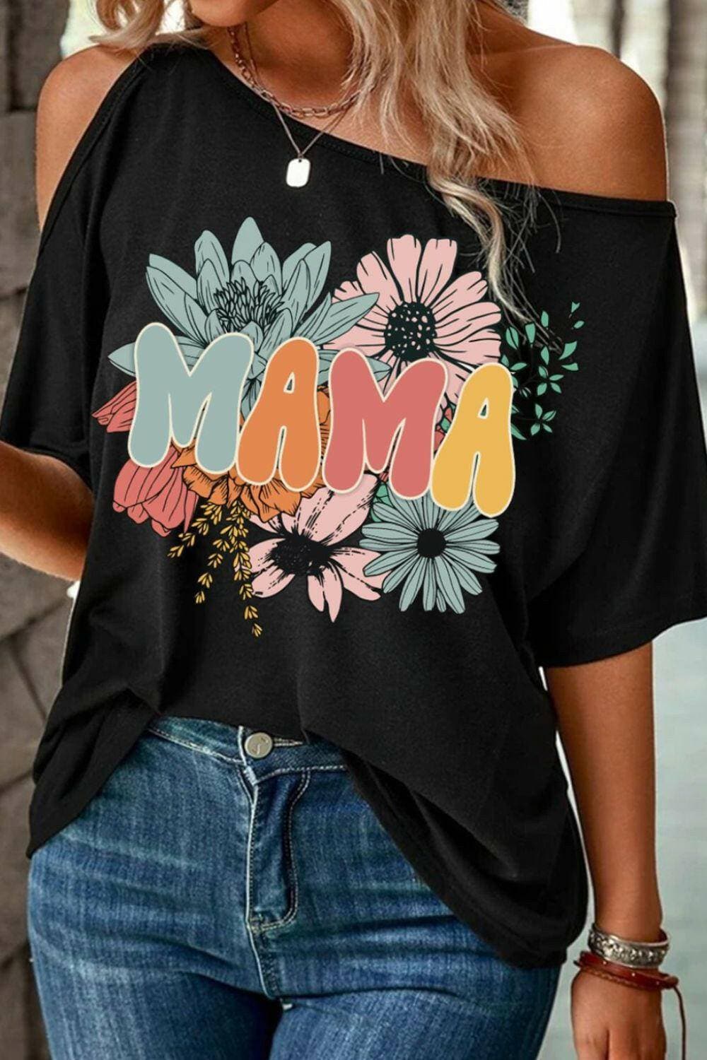 MAMA One Shoulder Half Sleeve T-ShirtBasic style: Elevate your wardrobe with this chic and trendy one-shoulder design.
 
Sheer: Enjoy the perfect balance of coverage and allure with the opaque fabric.
 Love Salve Shoulder Half SleeveGraphic