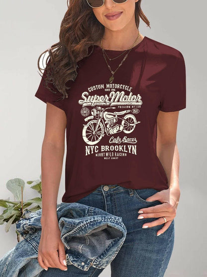 Rev Up Your Style with Motorcycle Graphic TeeRev Up Your Style with Motorcycle Graphic Tee
 Introducing our Motorcycle Graphic Round Neck T-Shirt, the perfect addition to your wardrobe for all motorcycle enthusLove Salve Motorcycle Graphic TeeGraphic