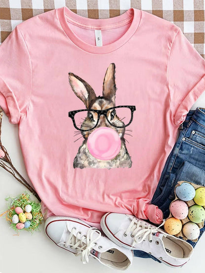 Rabbit Basic Style Polyester Round Neck T-Shirt - Love Salve 