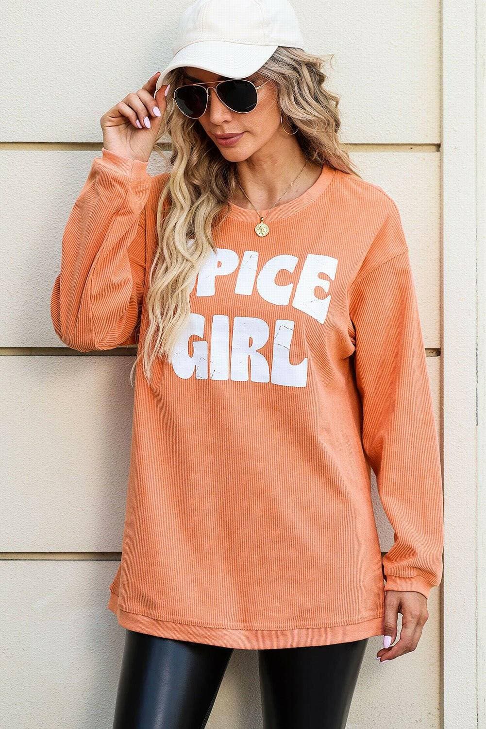 Cozy Chic SPICE GIRL Drop Shoulder Round Neck SweatshirtStay Cozy and Trendy with the Cozy Chic SPICE GIRL Drop Shoulder Round Neck Sweatshirt
 Upgrade your wardrobe with a touch of style and comfort with the Cozy Chic SPLove Salve Cozy Chic SPICE GIRL Drop Shoulder Round Neck SweatshirtGraphic