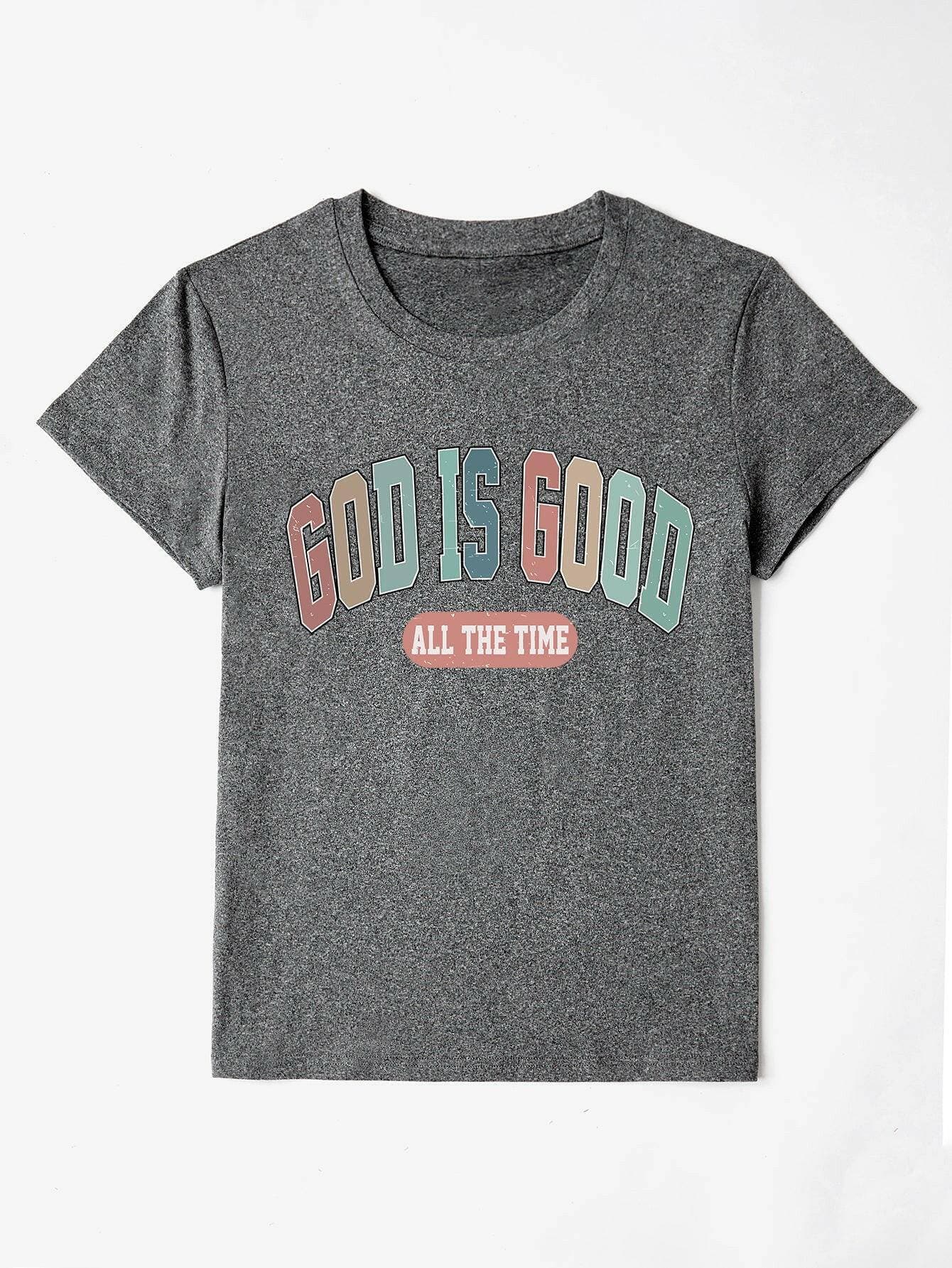 GOD IS GOOD ALL THE TIME Graphic Print TeeExperience Constant Positivity with the GOD IS GOOD ALL THE TIME Graphic Print Tee
 Embrace a simple yet impactful design that conveys a powerful message with this gLove Salve TIME Graphic Print TeeGraphic