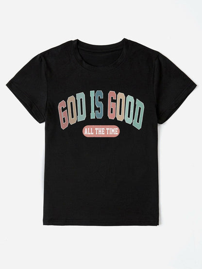 GOD IS GOOD ALL THE TIME Graphic Print TeeExperience Constant Positivity with the GOD IS GOOD ALL THE TIME Graphic Print Tee
 Embrace a simple yet impactful design that conveys a powerful message with this gLove Salve TIME Graphic Print TeeGraphic