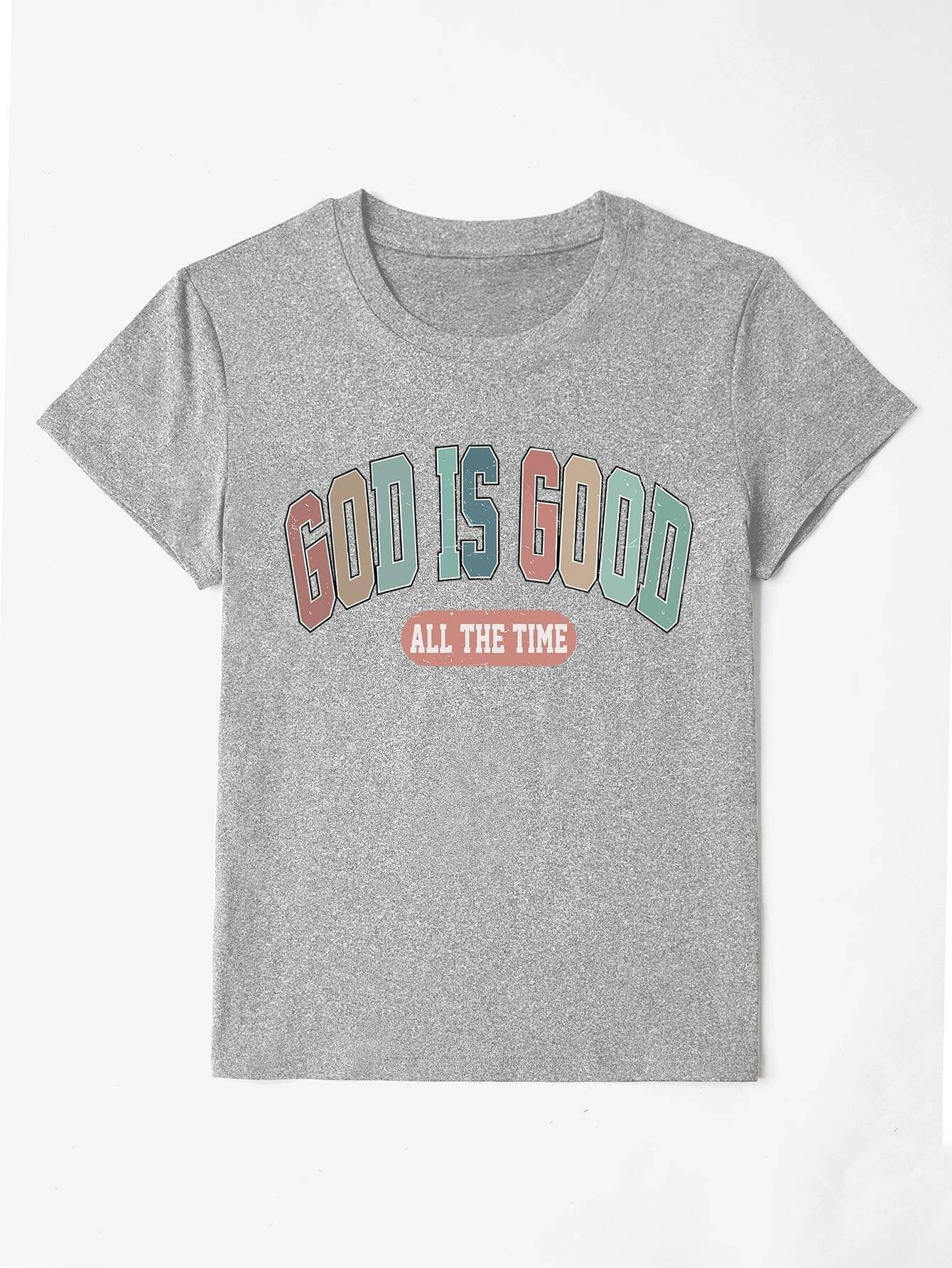 GOD IS GOOD ALL THE TIME Graphic Print TeeExperience Constant Positivity with the GOD IS GOOD ALL THE TIME Graphic Print Tee
 Embrace a simple yet impactful design that conveys a powerful message with this gLove Salve TIME Graphic Print TeeGraphic