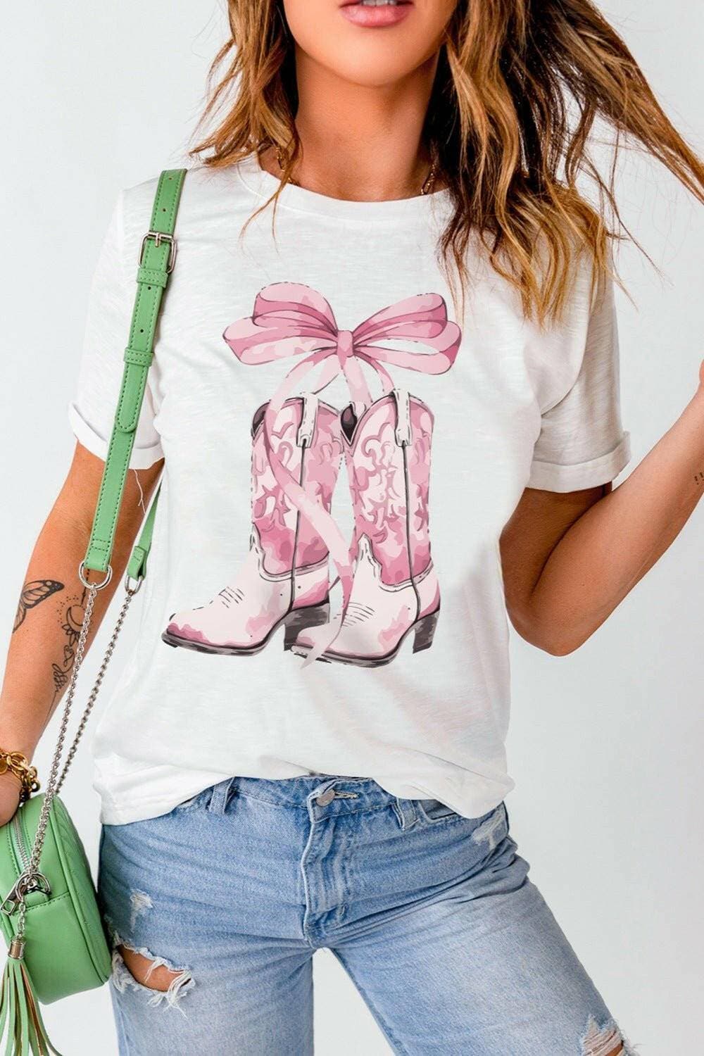 Boot Print Crew Neck Short Sleeve Tee with a Twist - Love Salve 