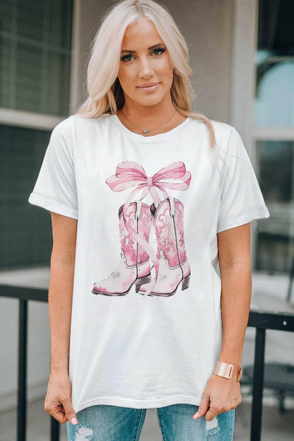 Boot Print Crew Neck Short Sleeve Tee with a Twist - Love Salve 