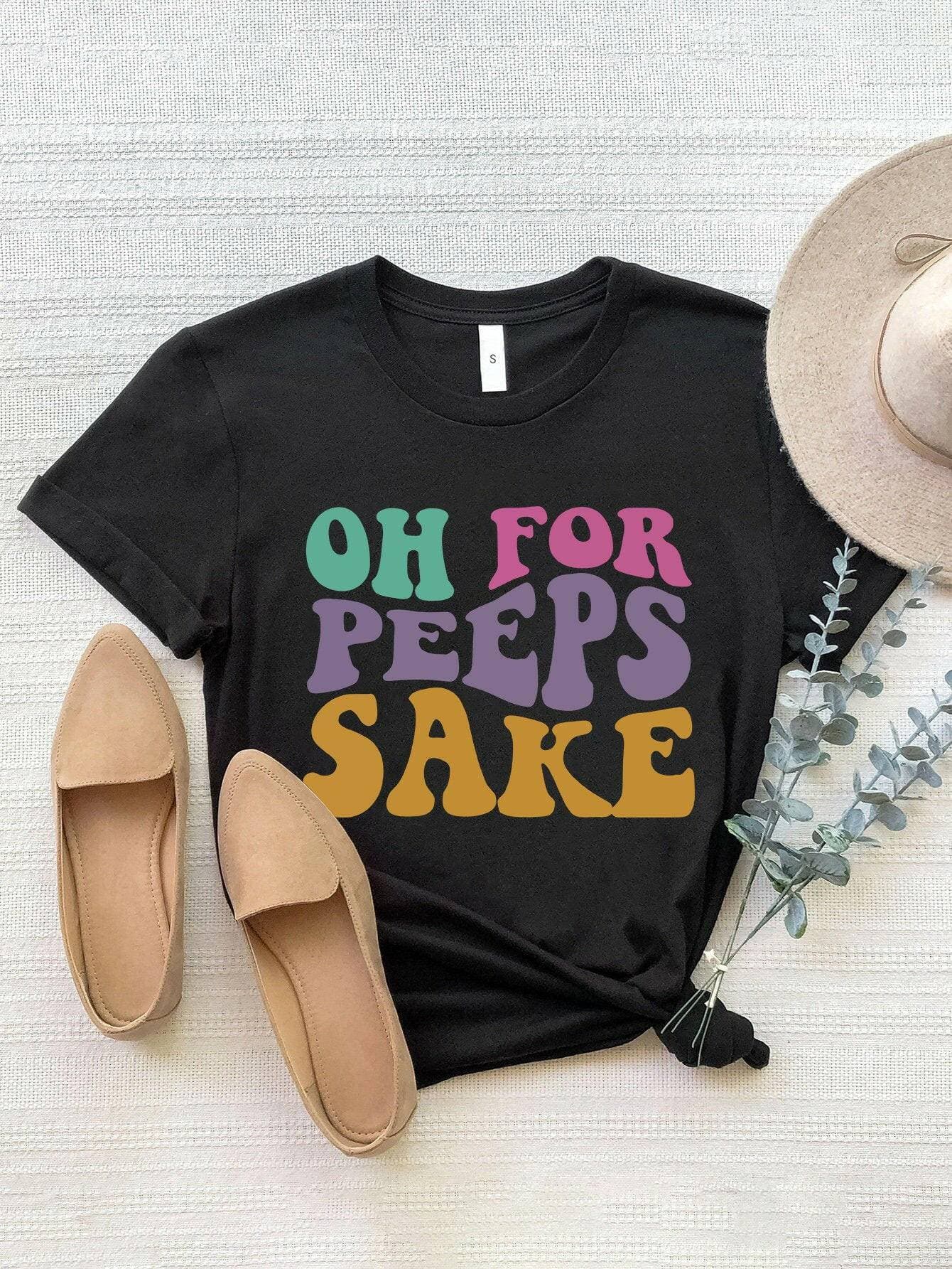 "FOR PEEPS SAKE" Stylish Round Neck Polyester T-ShirtUpgrade Your Style Game with Our "FOR PEEPS SAKE" T-Shirt
 Indulge in the perfect fusion of fashion and comfort with our "FOR PEEPS SAKE" Round Neck Polyester T-ShirLove Salve PEEPS SAKE" Stylish Round Neck PolyesterGraphic