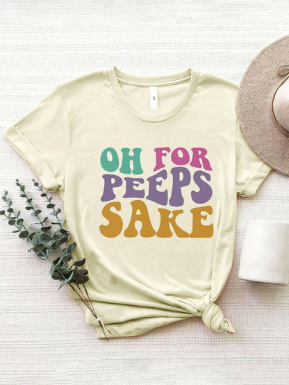 "FOR PEEPS SAKE" Stylish Round Neck Polyester T-ShirtUpgrade Your Style Game with Our "FOR PEEPS SAKE" T-Shirt
 Indulge in the perfect fusion of fashion and comfort with our "FOR PEEPS SAKE" Round Neck Polyester T-ShirLove Salve PEEPS SAKE" Stylish Round Neck PolyesterGraphic