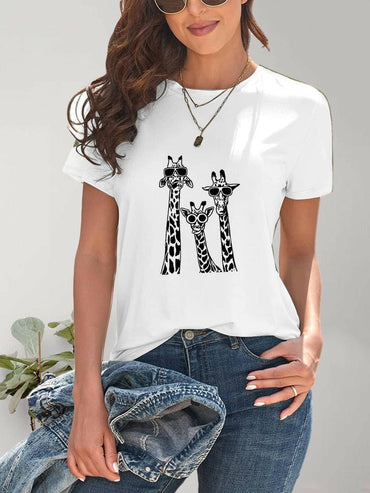 Giraffe Print Casual Round Neck Tee - Love Salve 