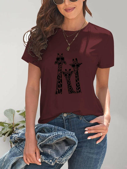 Giraffe Print Casual Round Neck Tee - Love Salve 