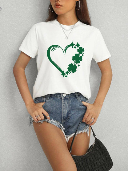 Heart Fortune Leaf Crew Neck Short Sleeve Tee - Love Salve 