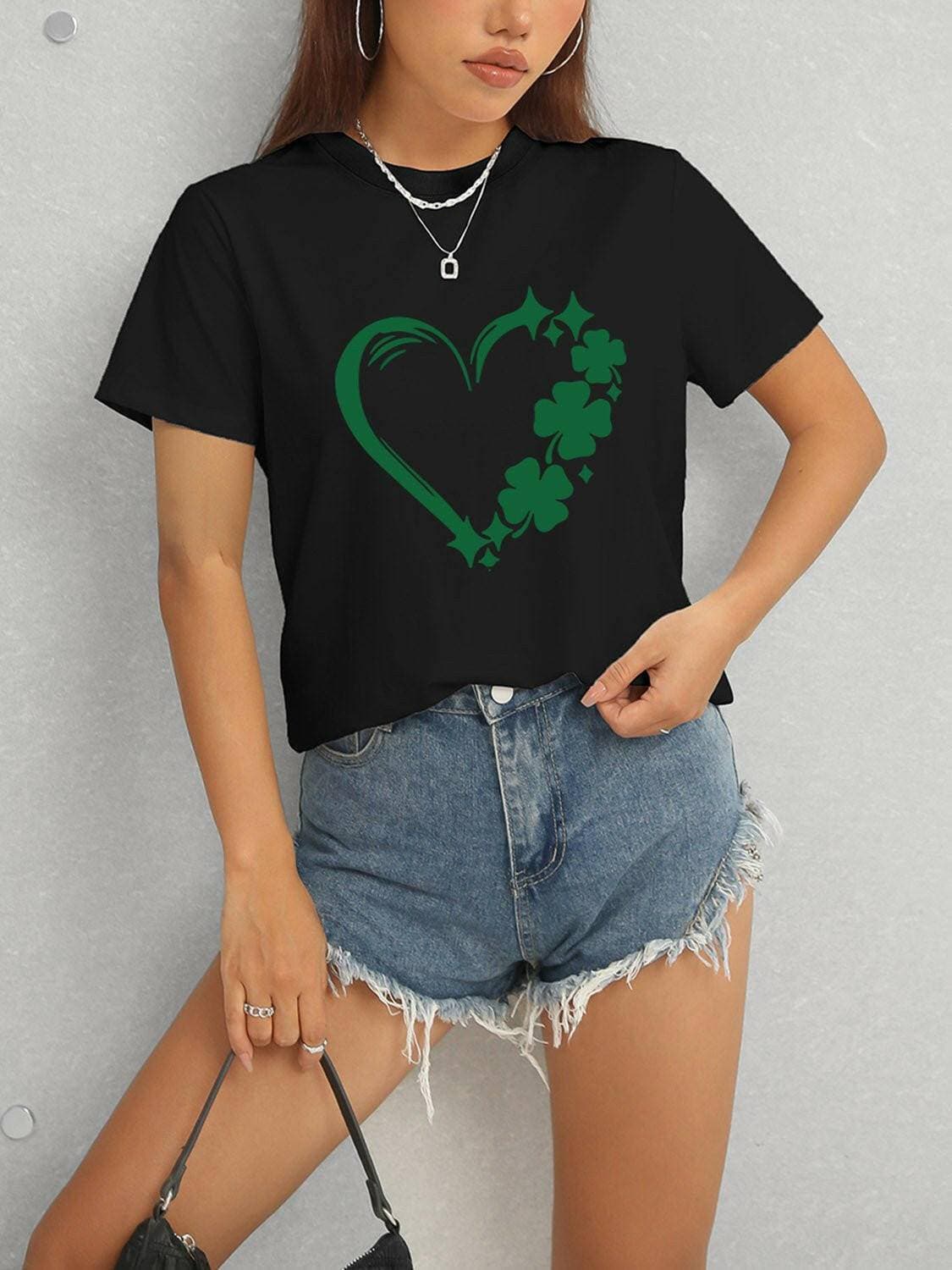 Heart Fortune Leaf Crew Neck Short Sleeve Tee - Love Salve 