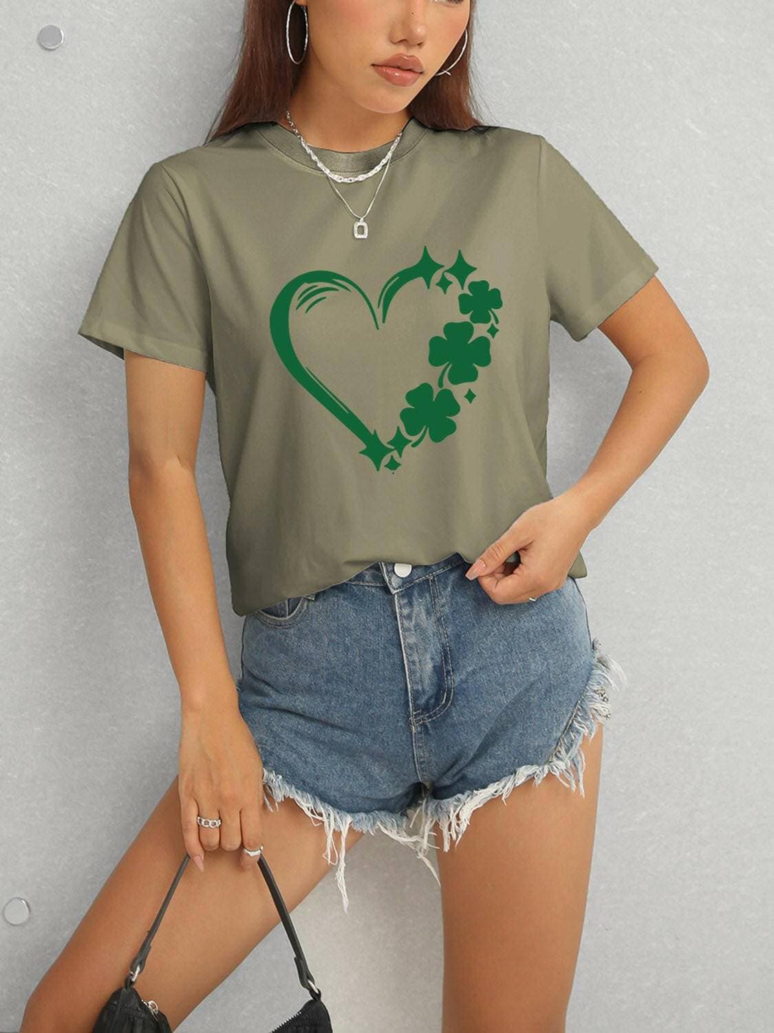 Heart Fortune Leaf Crew Neck Short Sleeve Tee - Love Salve 