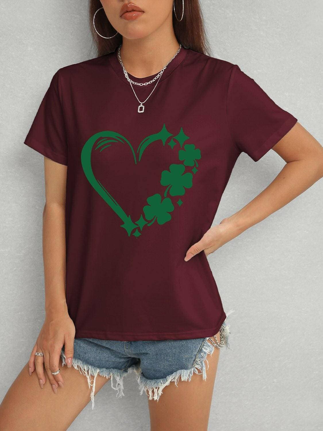 Heart Fortune Leaf Crew Neck Short Sleeve Tee - Love Salve 