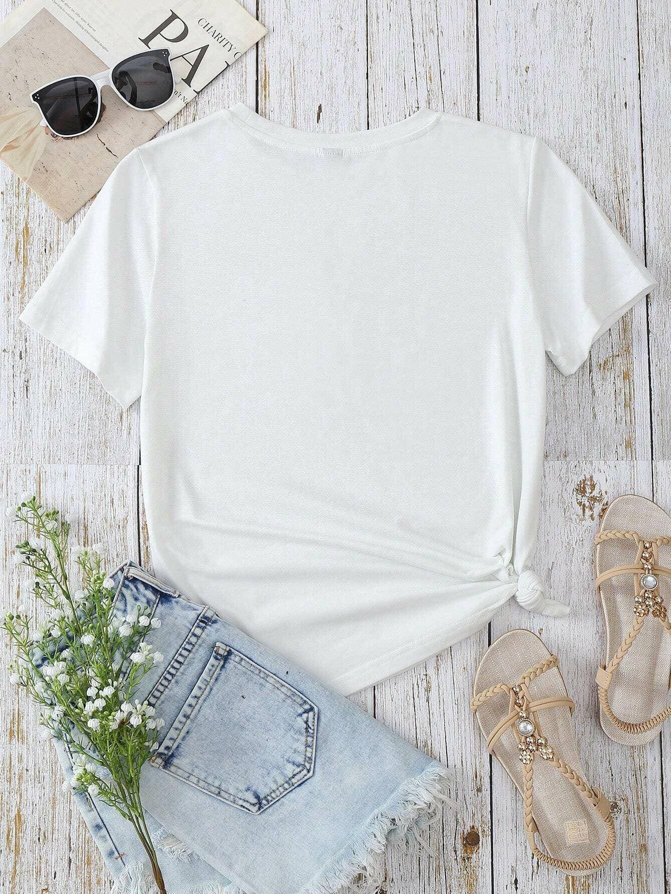 Heart Patterned Crew Neck Short Sleeve Tee - Love Salve 