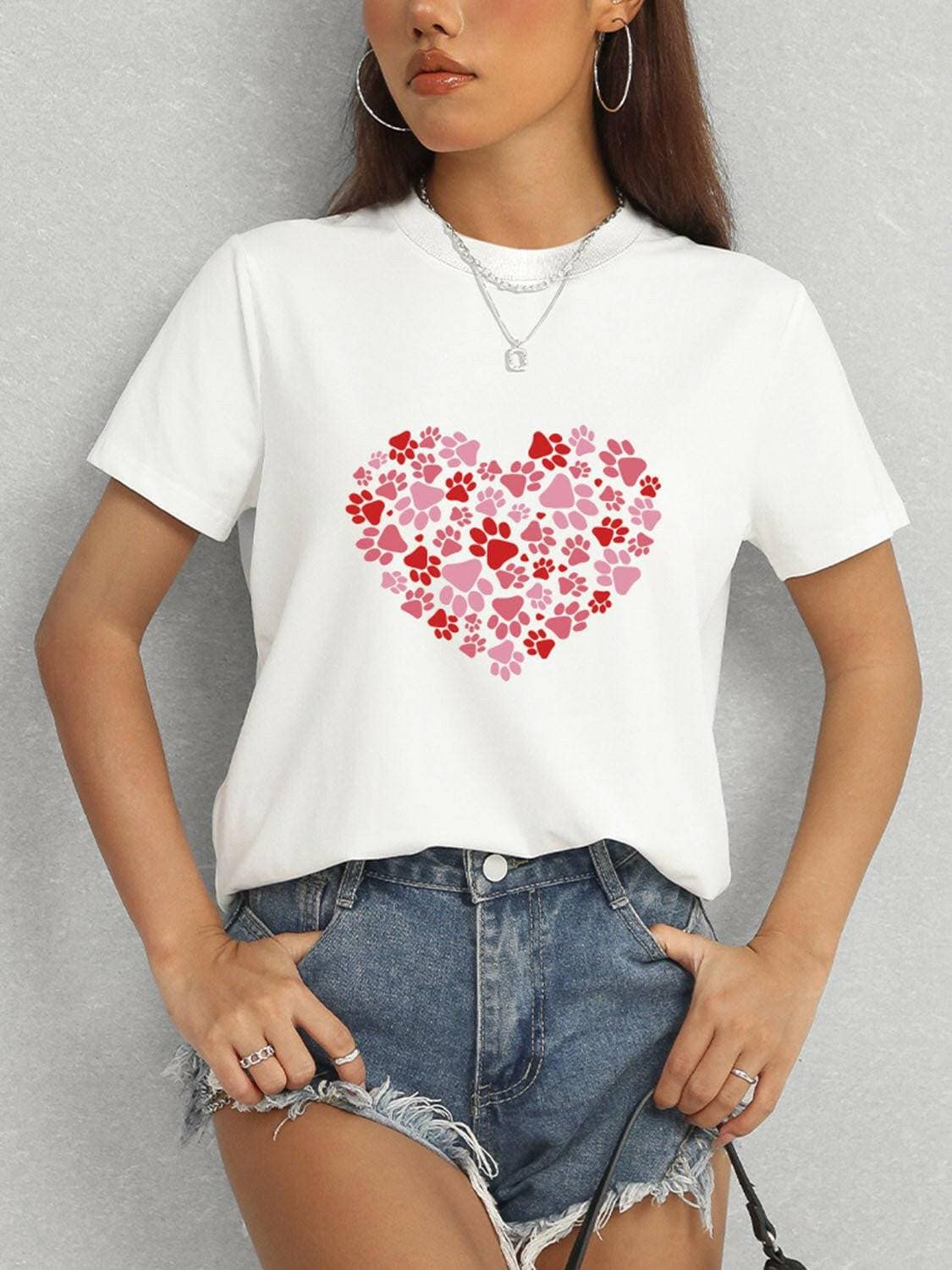 Lovely Heart Print Classic T-Shirt - Love Salve 