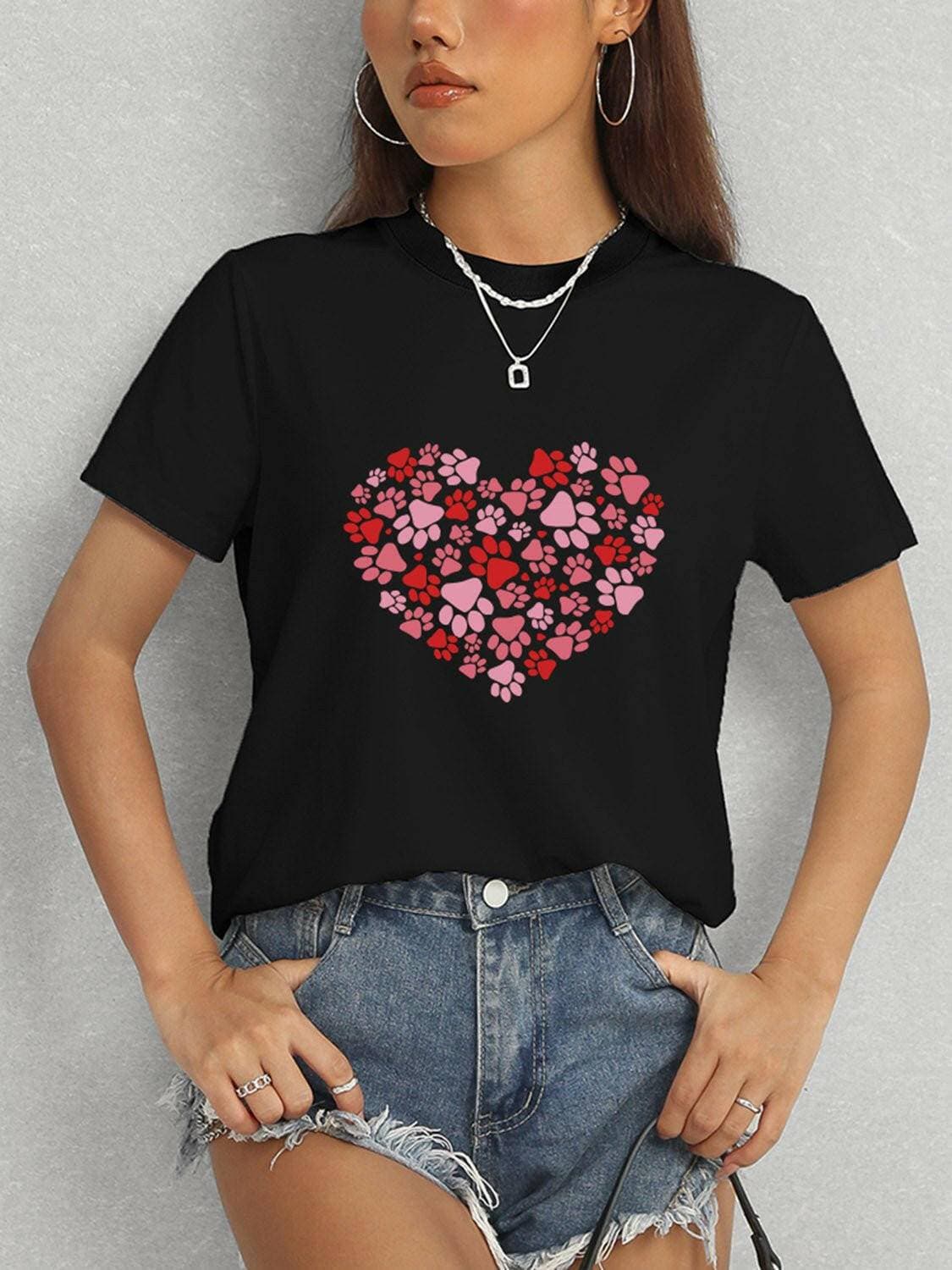 Lovely Heart Print Classic T-Shirt - Love Salve 