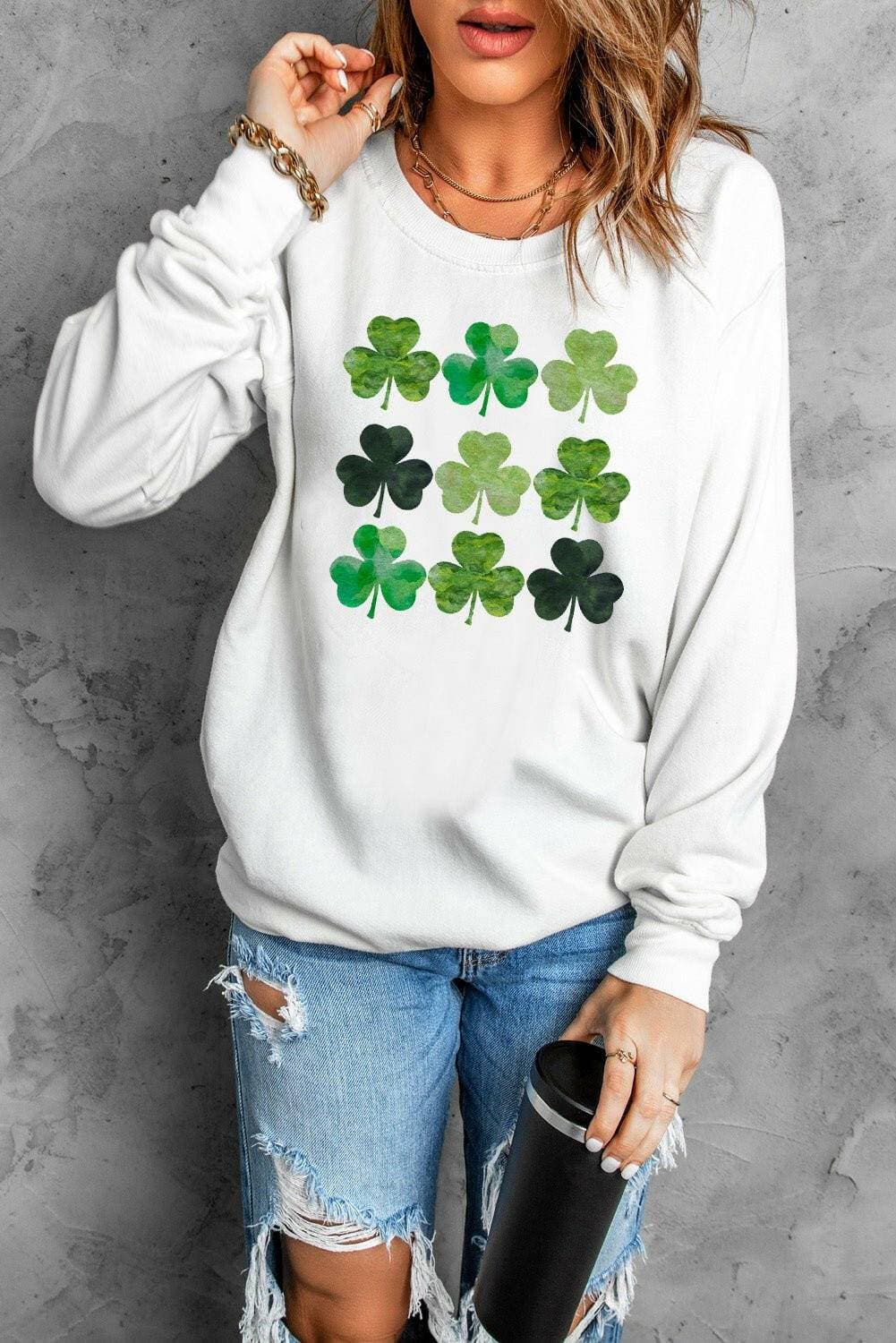 Lucky Clover Drop Shoulder Sweatshirt with Sheer Detail - Love Salve 