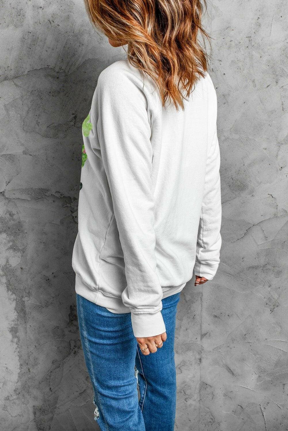 Lucky Clover Drop Shoulder Sweatshirt with Sheer Detail - Love Salve 