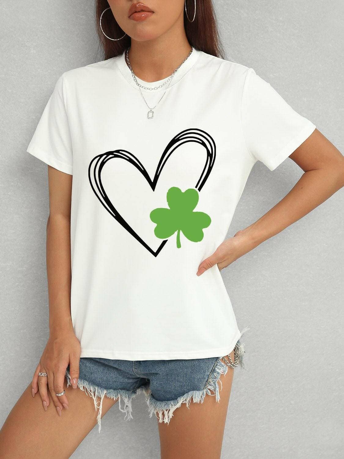 Lucky Clover Heart Stretchy TeeUpgrade Your Casual Style with the Lucky Clover Heart Stretchy Tee
 Experience the perfect blend of comfort and style with our Lucky Clover Heart Stretchy Tee. This Love Salve Lucky Clover Heart Stretchy TeeGraphic