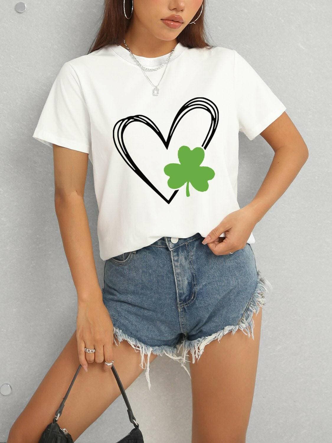 Lucky Clover Heart Stretchy TeeUpgrade Your Casual Style with the Lucky Clover Heart Stretchy Tee
 Experience the perfect blend of comfort and style with our Lucky Clover Heart Stretchy Tee. This Love Salve Lucky Clover Heart Stretchy TeeGraphic